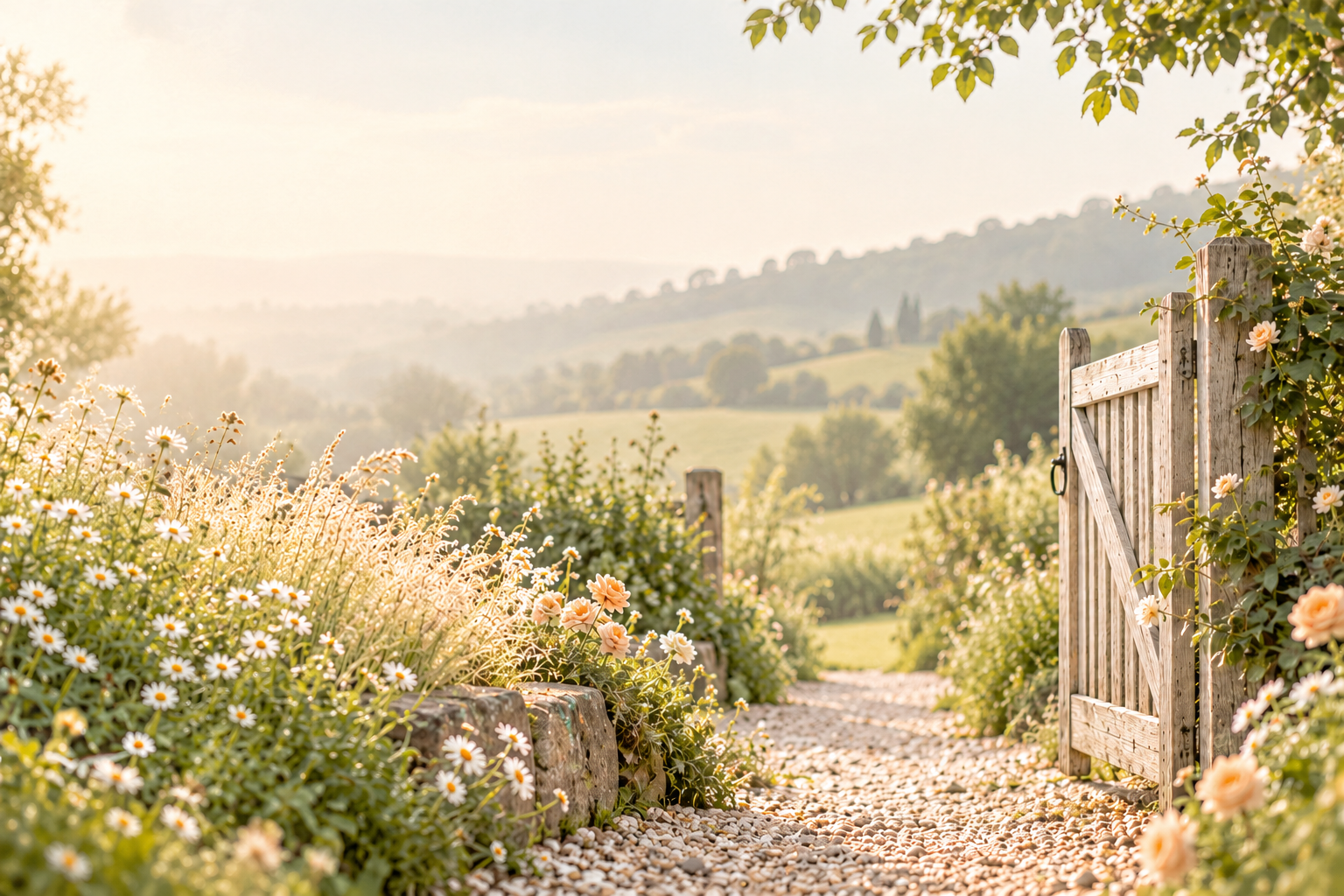 Weathered Gate to Hazy Countryside